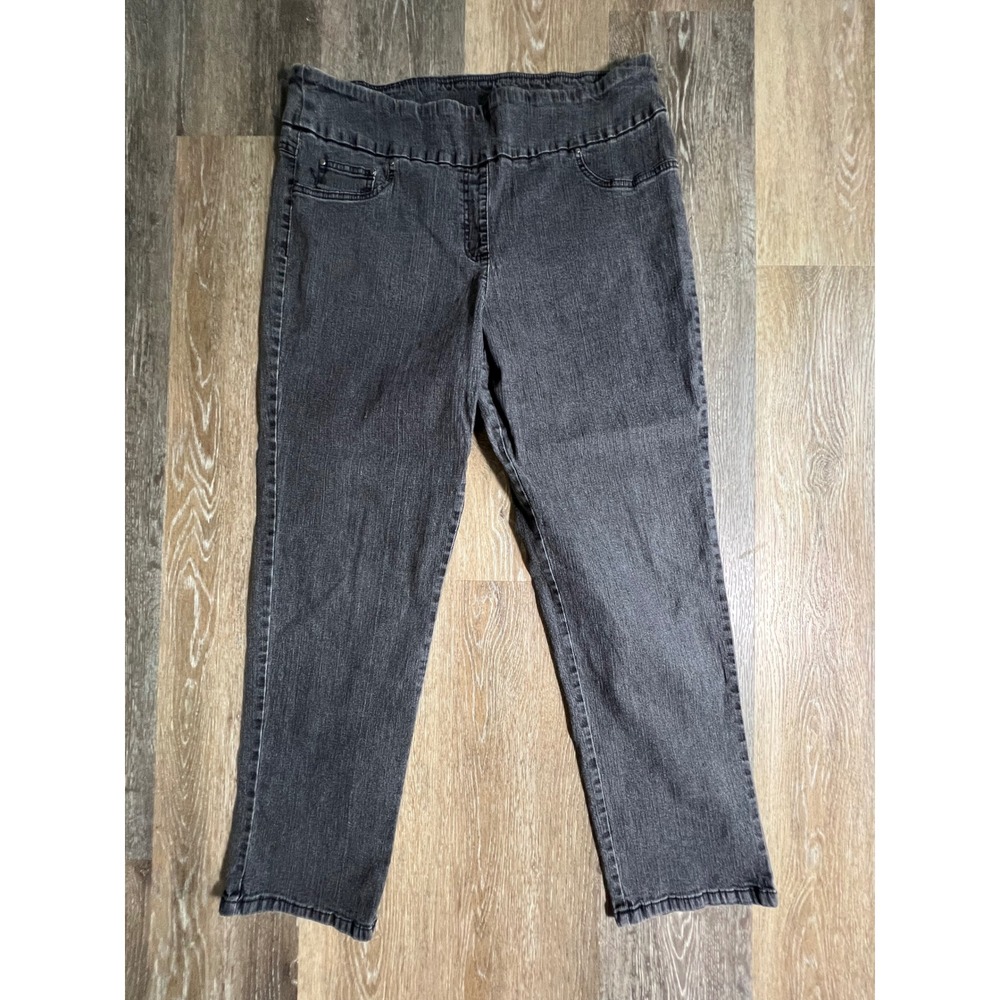 Ruby Rd Jeans Women 16W Black Pull On Straight Leg Stretch Denim Pants 99803